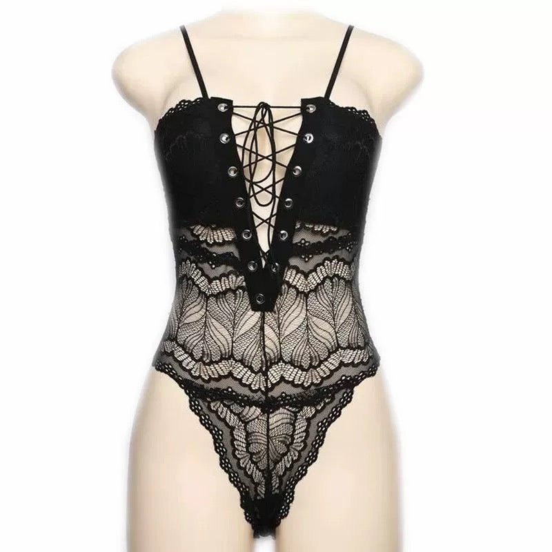 Women Floral Lace Harness Lingerie Bodysuit One Piece Teddy Babydoll Nightgown